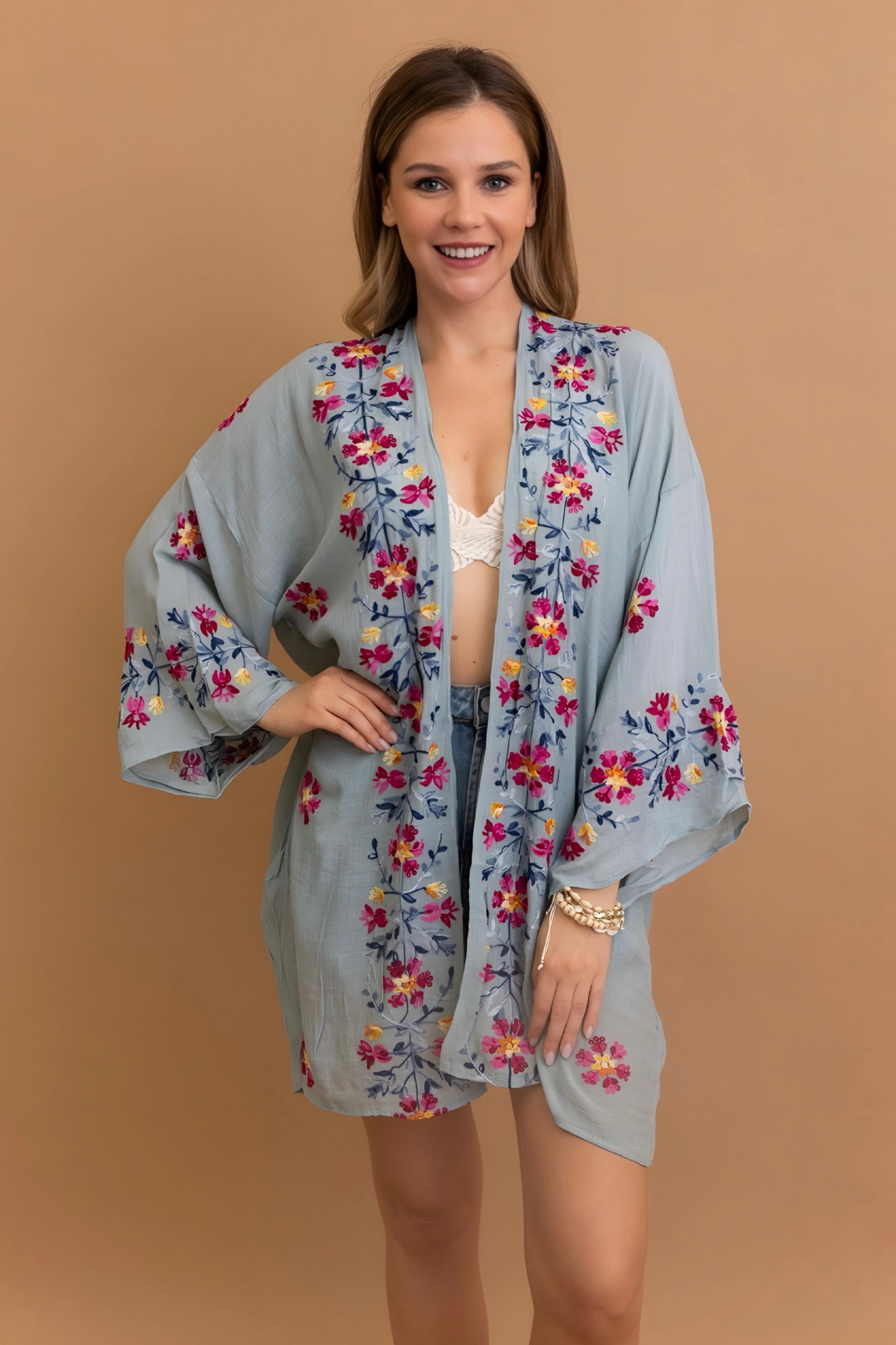 The Sweet Life Embroidered Duster • Powder Blue
