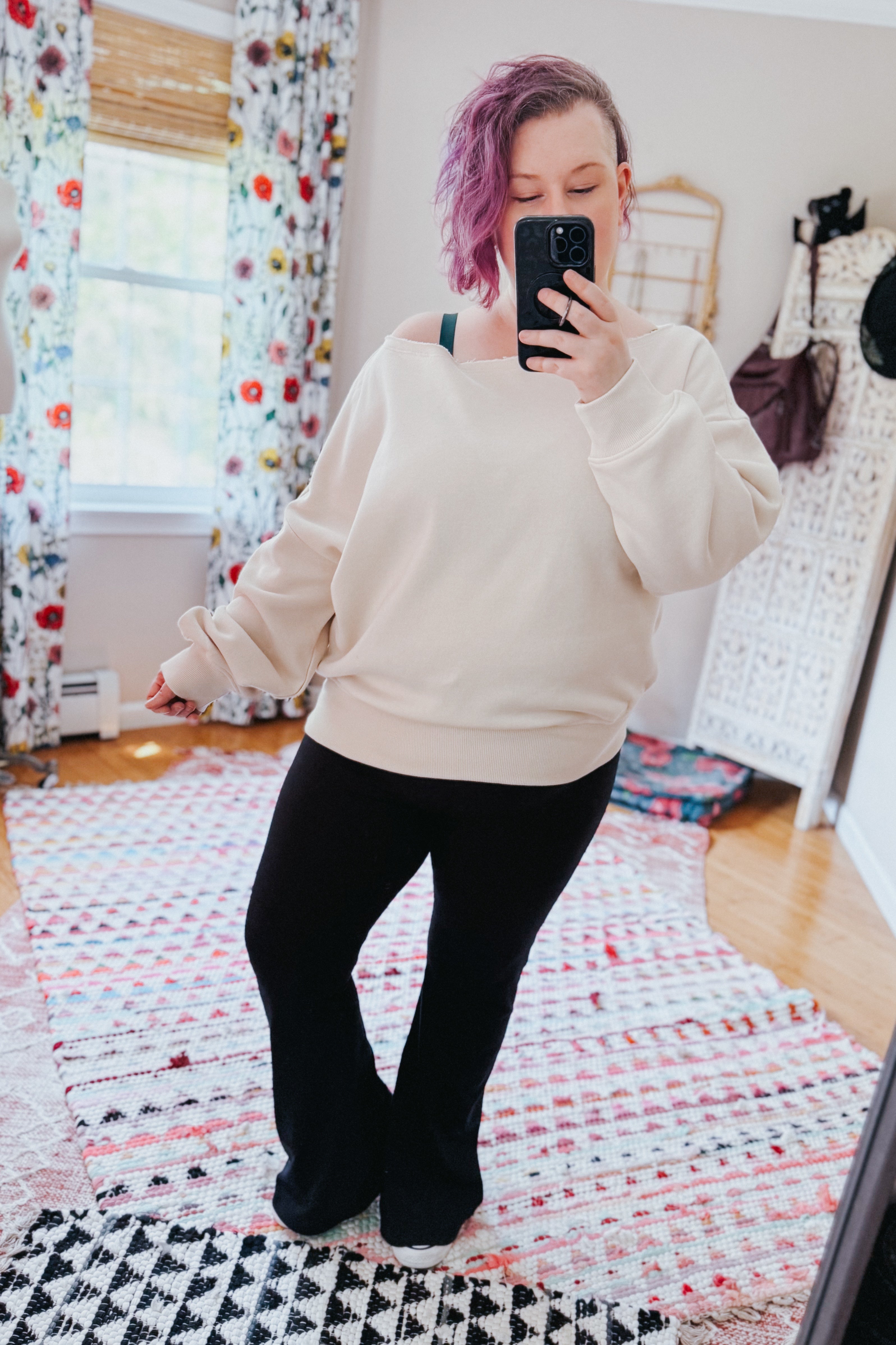 Side Hustle Off Shoulder Long Sleeve Top • Bone