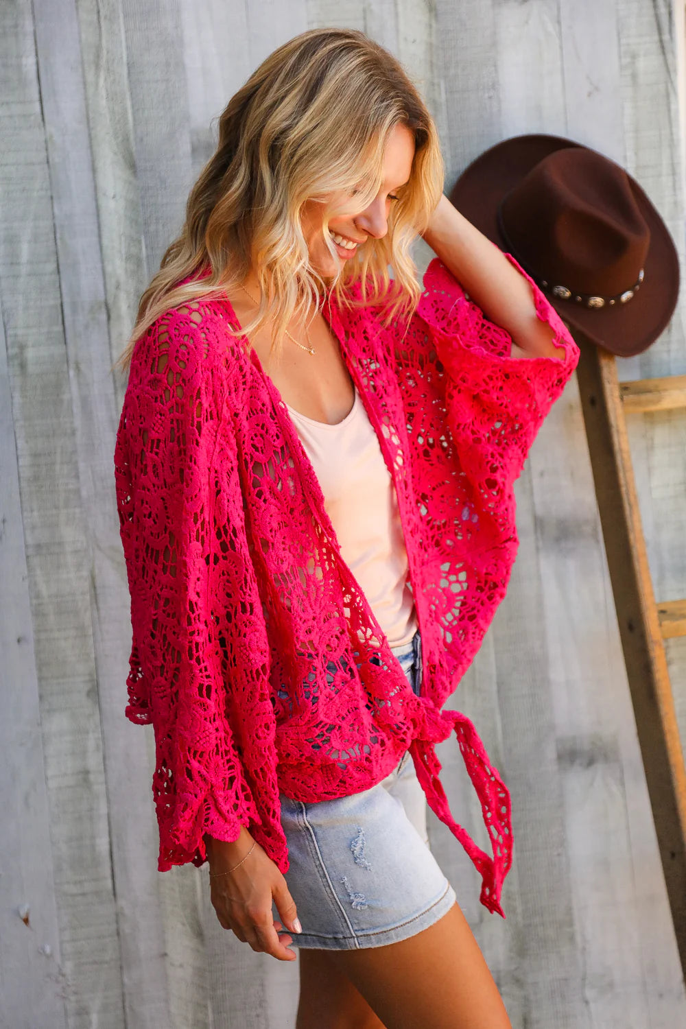 Nothing To Lose Crochet Front Tie Bell Sleeve Cardigan