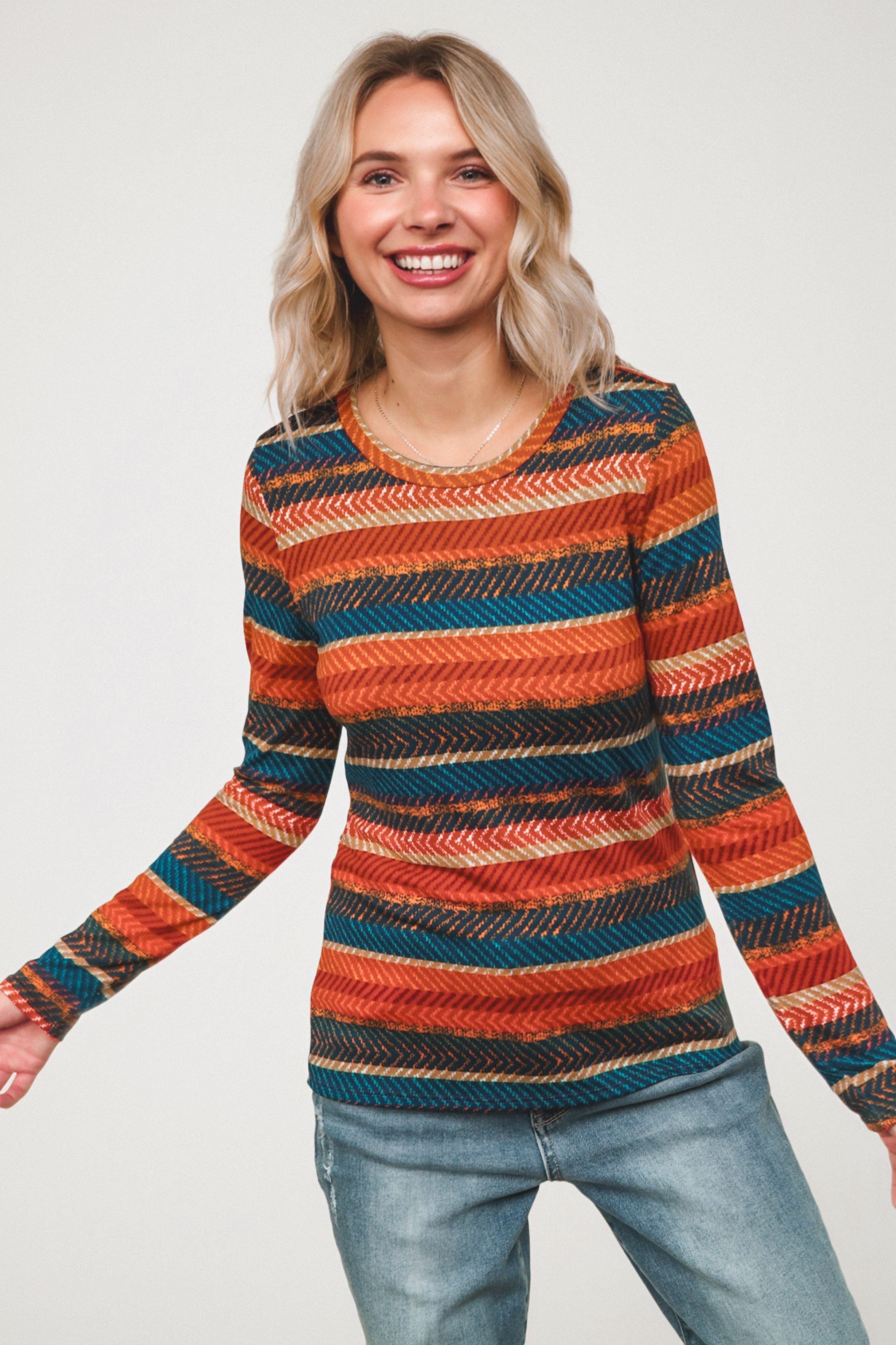 Keep Me Guessing Herringbone Long Sleeve • Rust