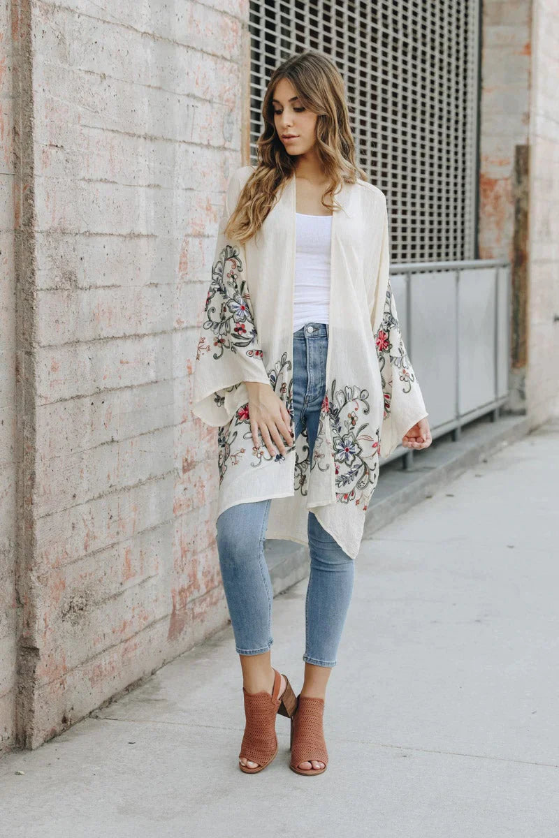 In The Meadow Embroidered Kimono • Cream - Atomic Wildflower