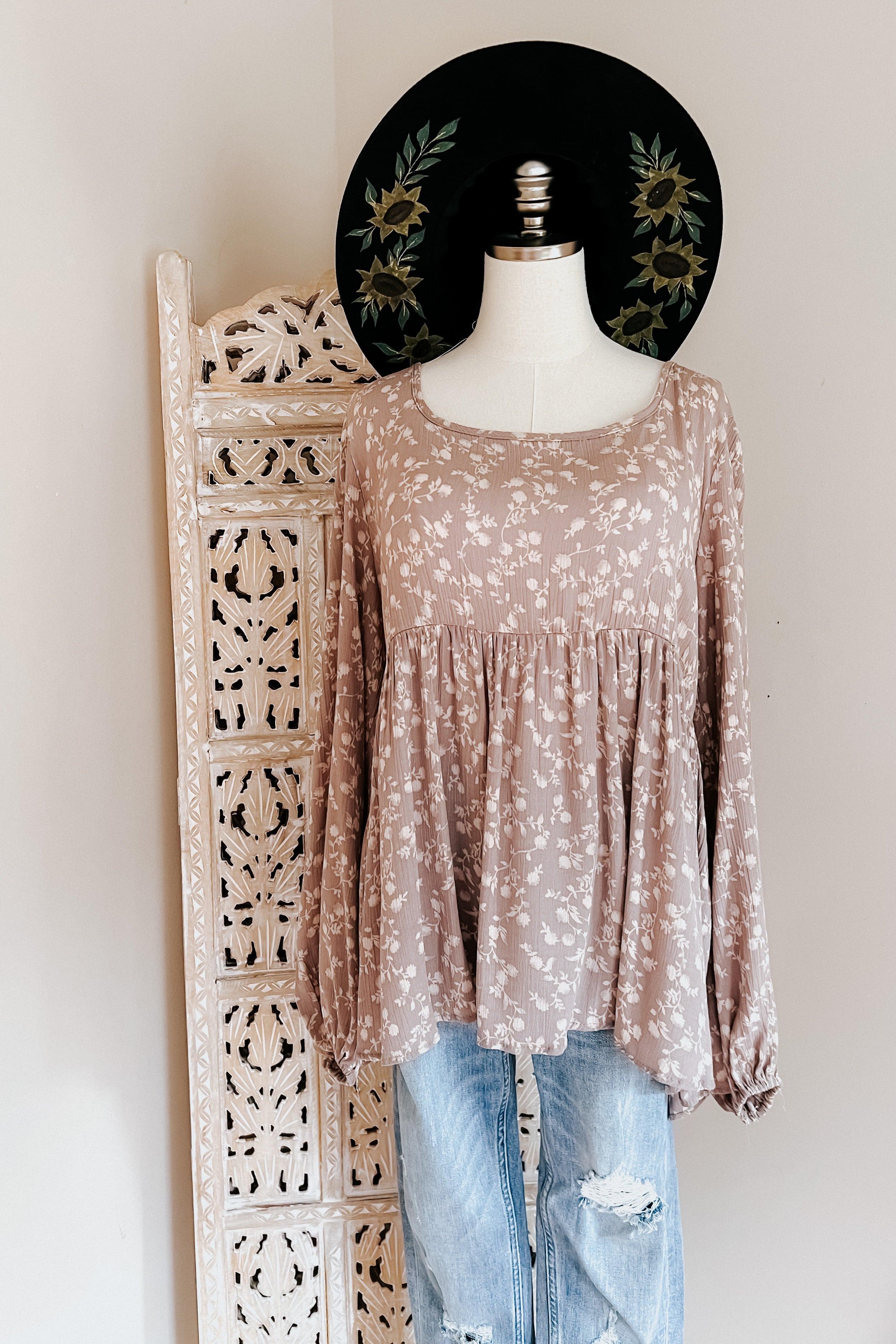 La La Crinkle Floral Lace-Up Woven Bubble Sleeve Top - Atomic Wildflower