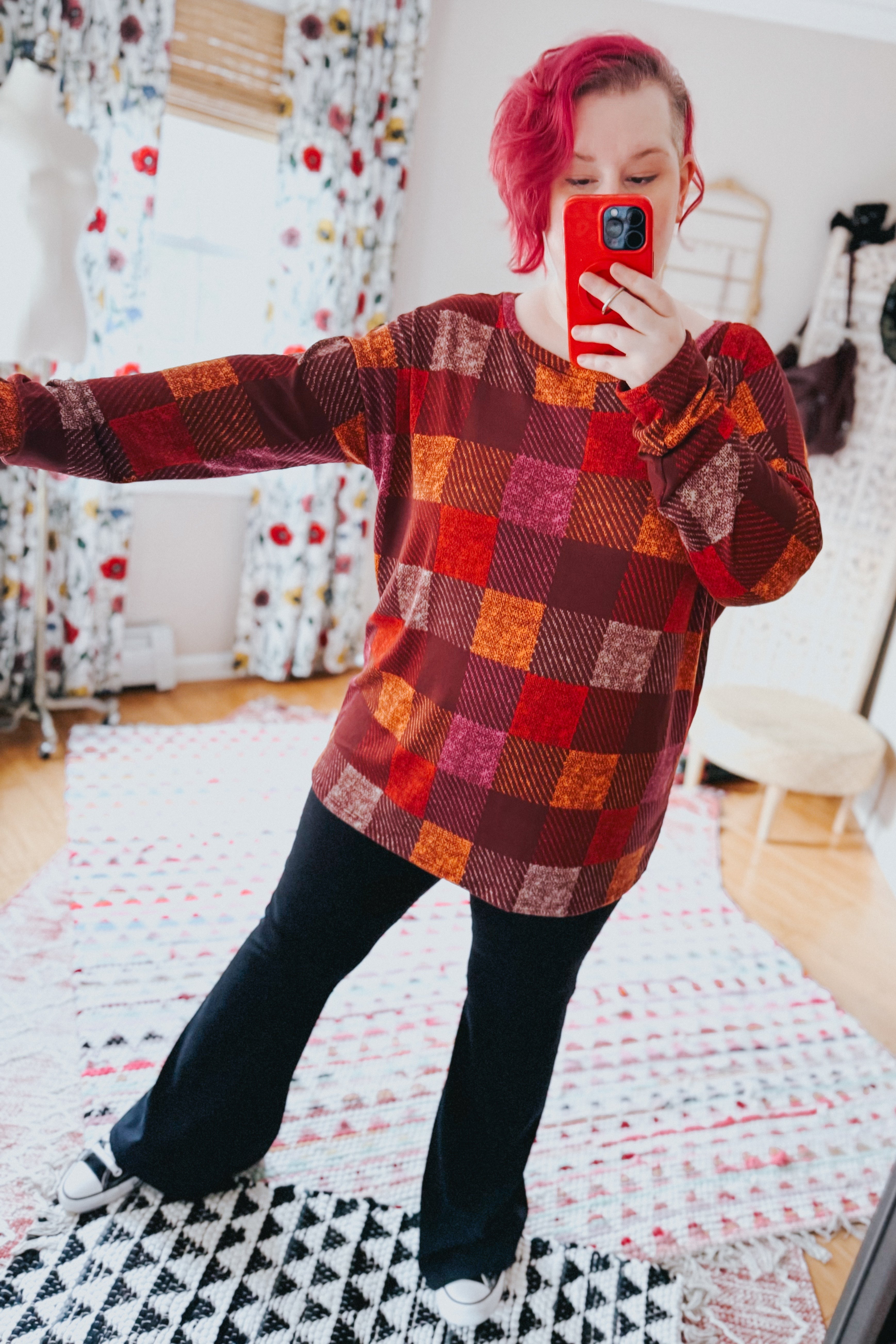 Penny For Your Thoughts Checkered Long Sleeve Top
