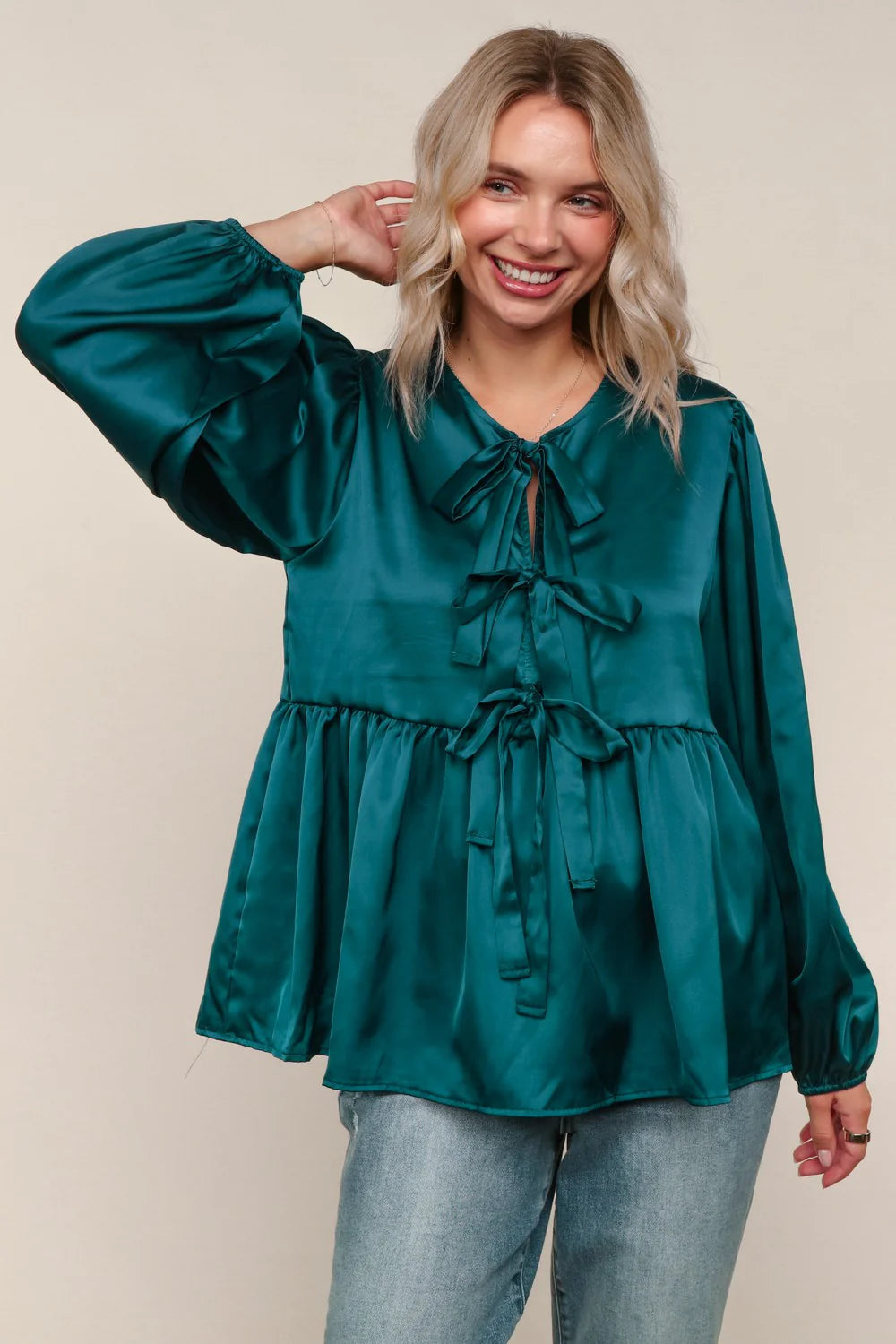 Tied Up in Style Ribbon Blouse • Teal