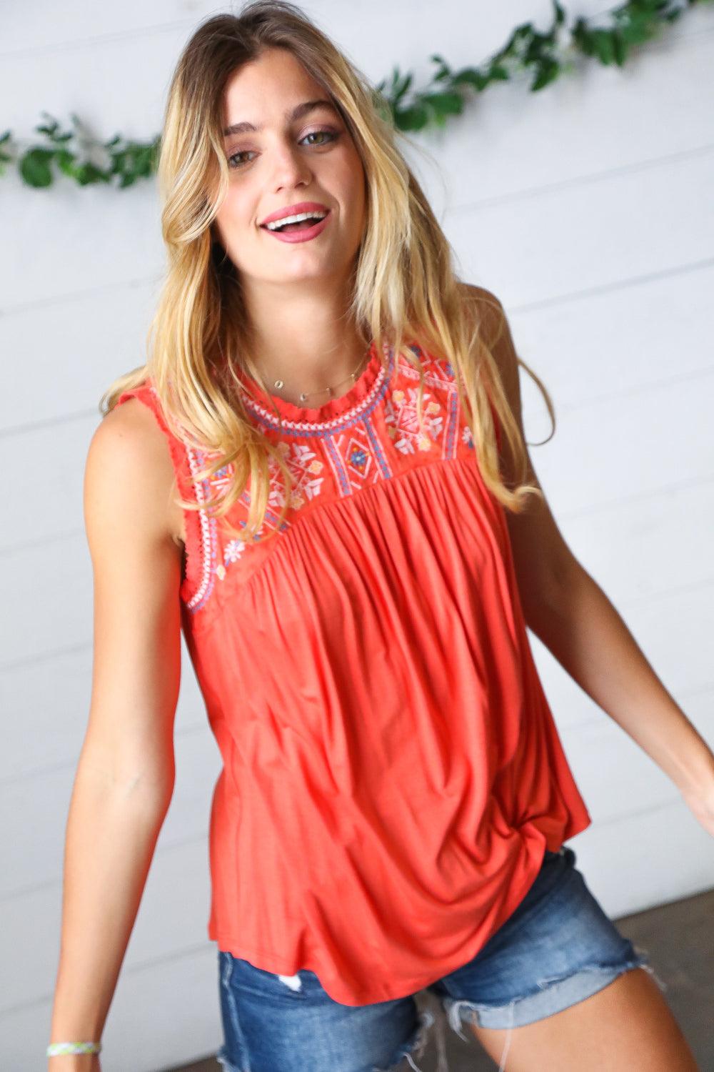 Gia Embroidery Lace Edge Yoke Top - Atomic Wildflower
