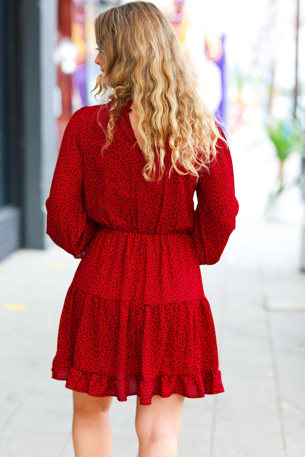 Simply Merry Animal Print Mock Neck Tiered Dress