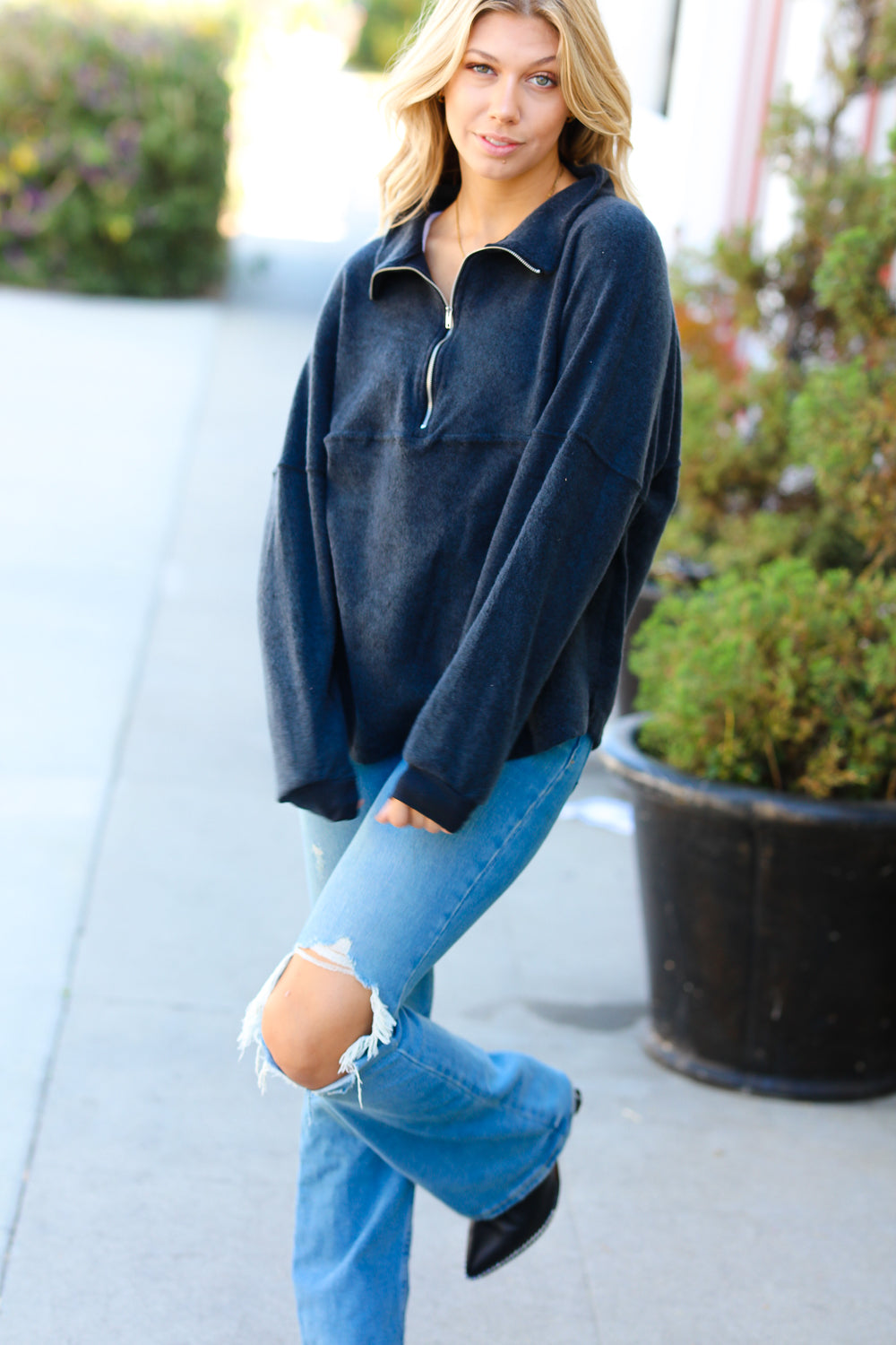 It’s Love Half Zip Hacci Pullover Sweater