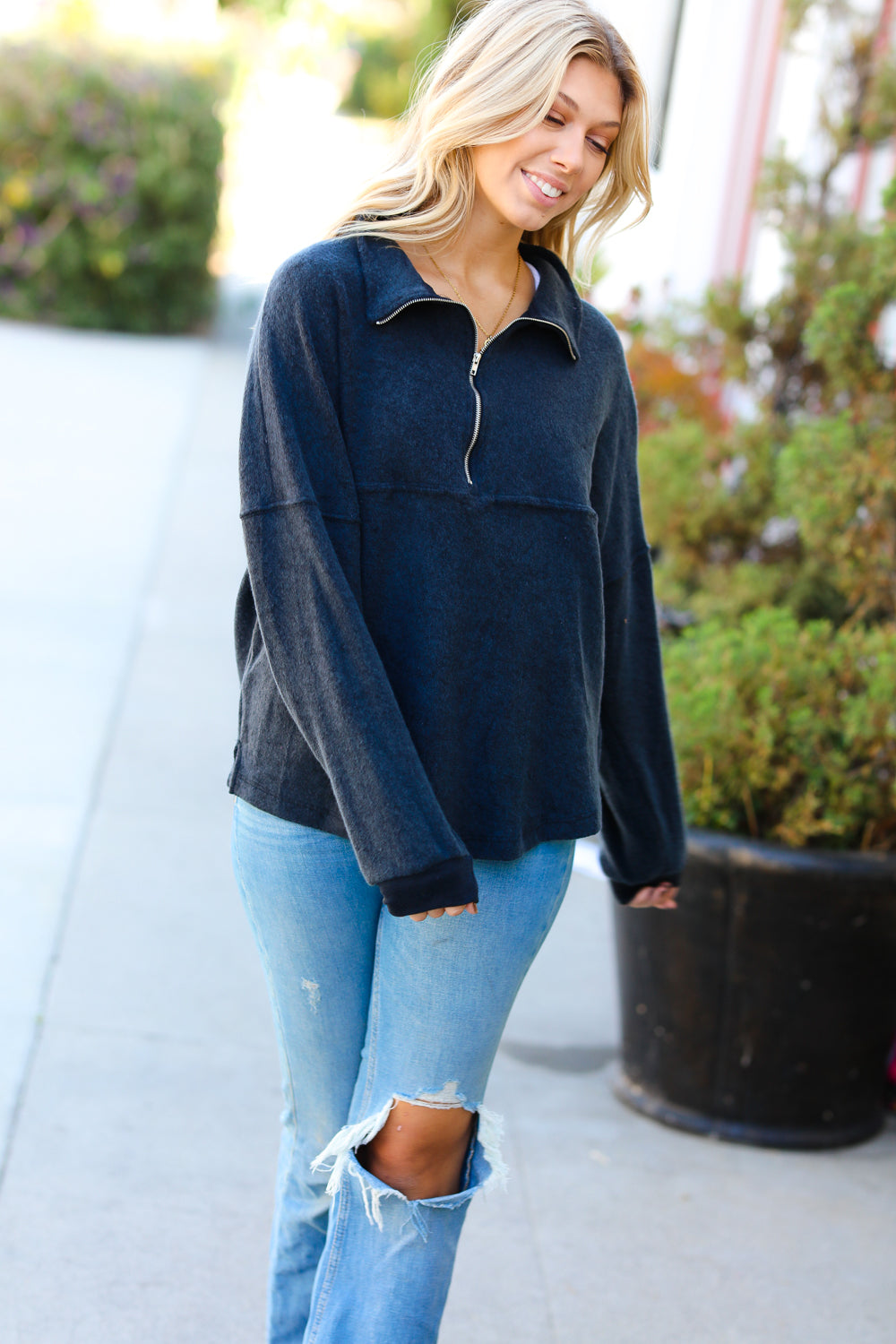 It’s Love Half Zip Hacci Pullover Sweater