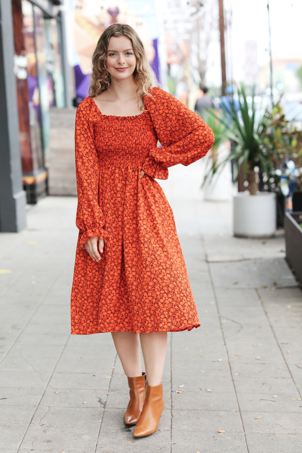 Keep You Close Ditsy Floral Woven Dress • Rust