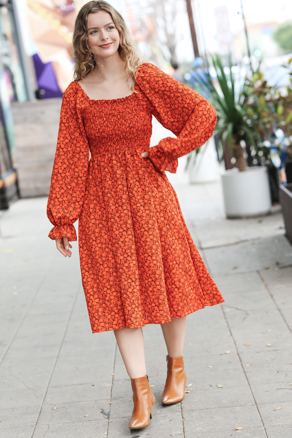 Keep You Close Ditsy Floral Woven Dress • Rust