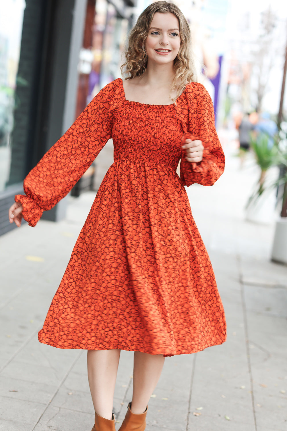 Keep You Close Ditsy Floral Woven Dress • Rust