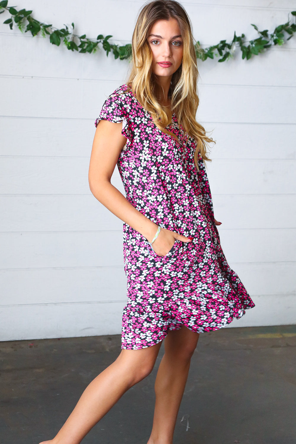 Remi Floral Babydoll Flutter Sleeve Midi Dress