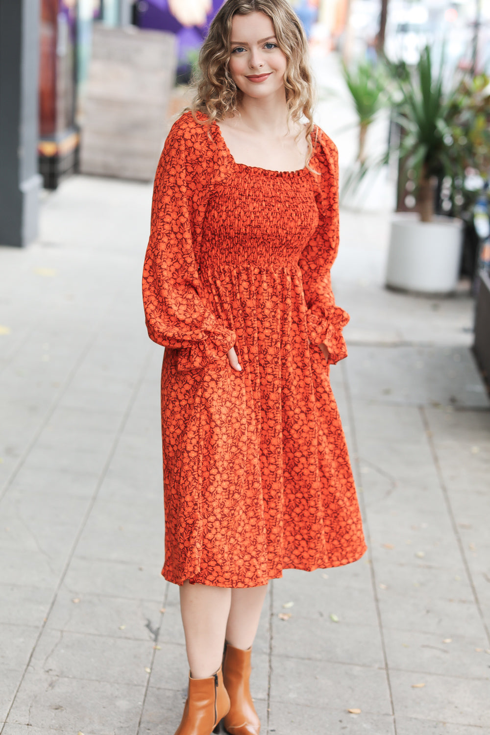 Keep You Close Ditsy Floral Woven Dress • Rust