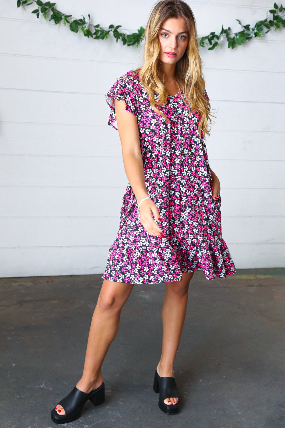Remi Floral Babydoll Flutter Sleeve Midi Dress