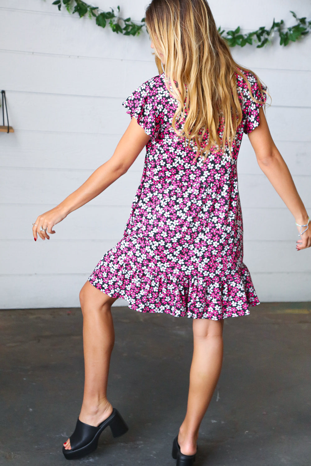 Remi Floral Babydoll Flutter Sleeve Midi Dress