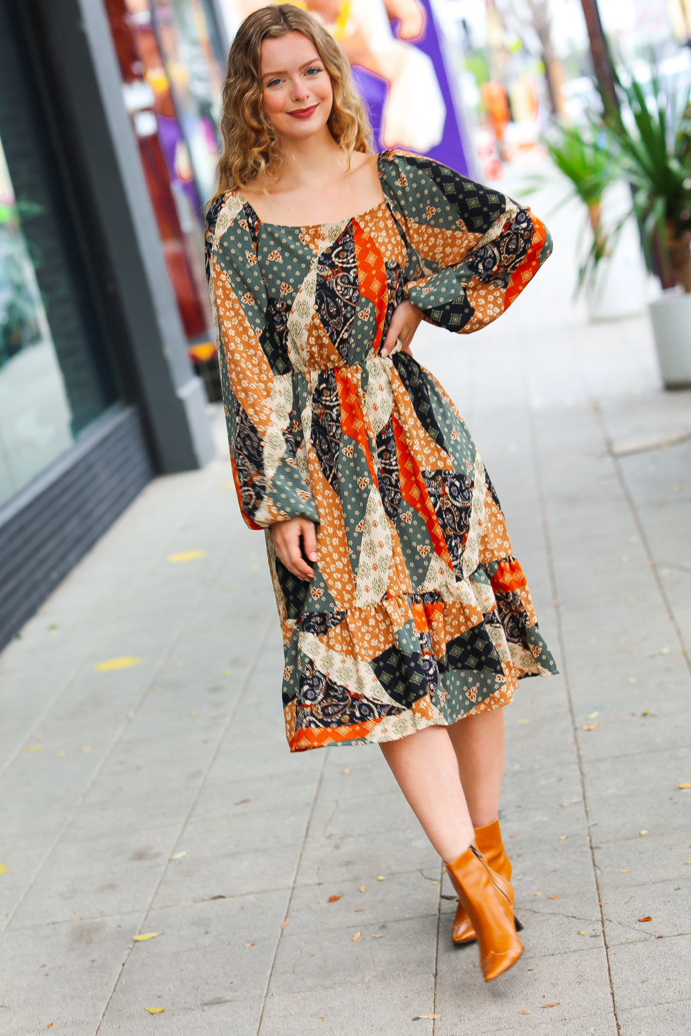 Prepared For Anything Boho Patchwork Midi Dress