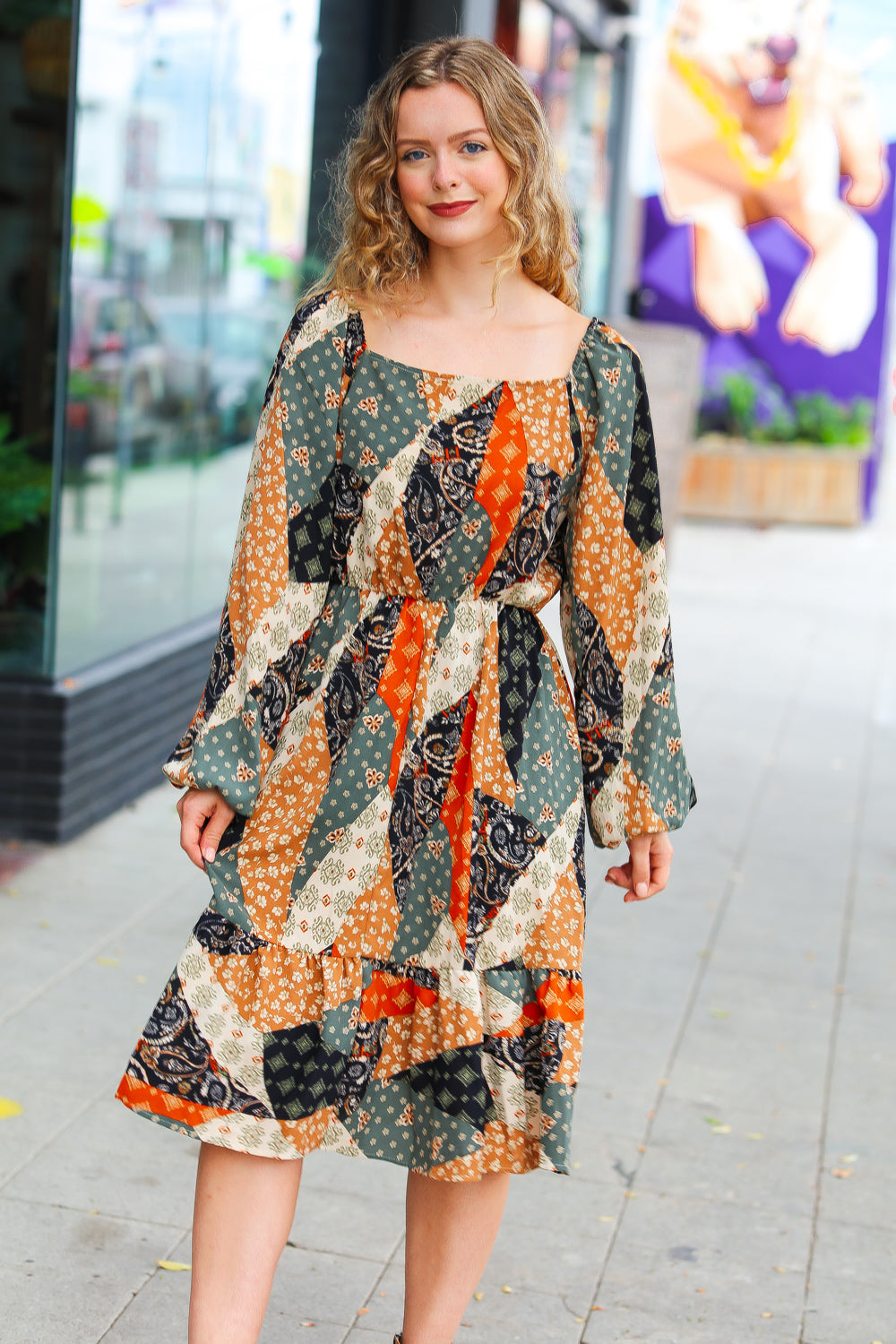 Prepared For Anything Boho Patchwork Midi Dress
