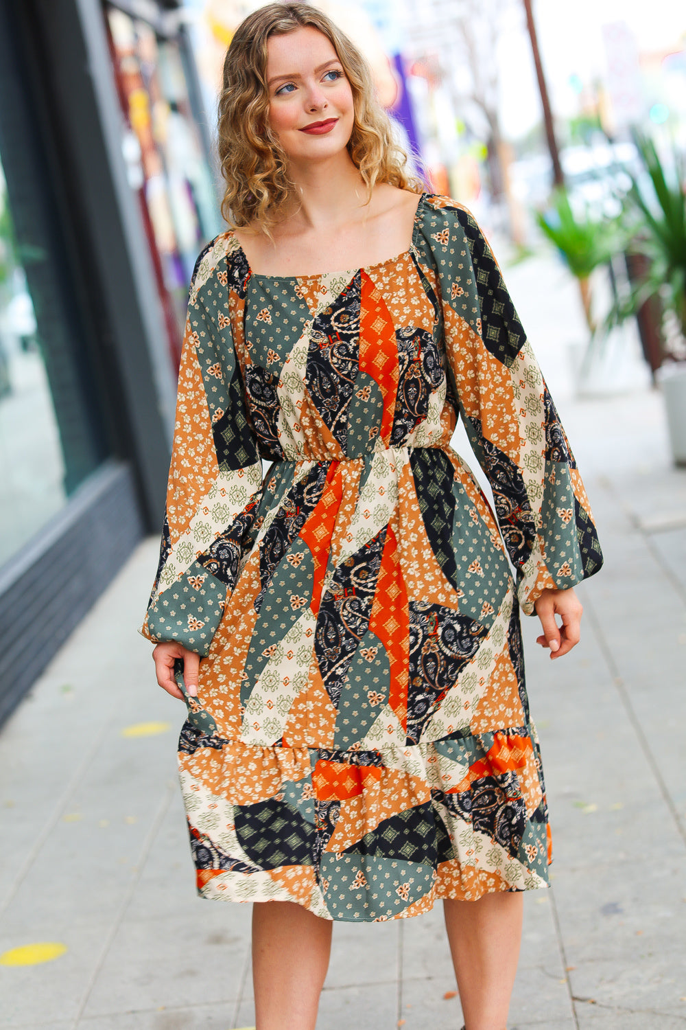Prepared For Anything Boho Patchwork Midi Dress