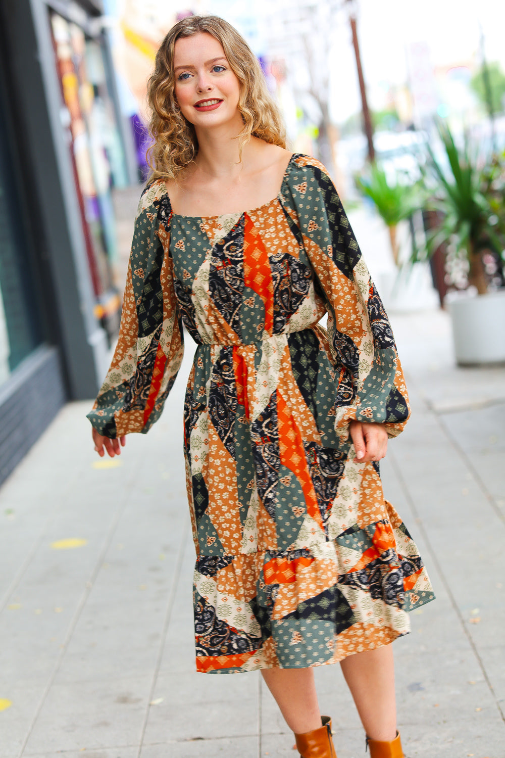 Prepared For Anything Boho Patchwork Midi Dress