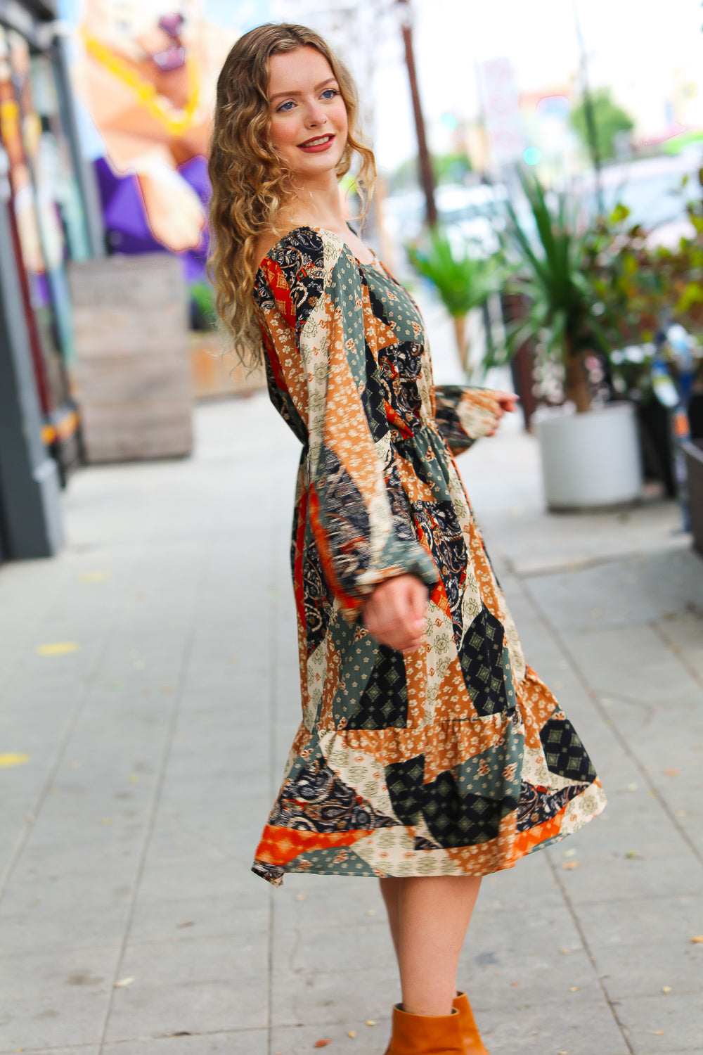 Prepared For Anything Boho Patchwork Midi Dress