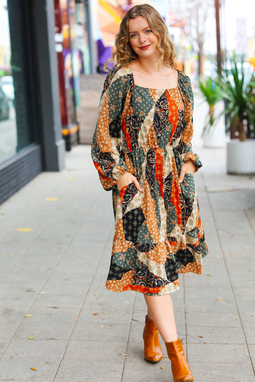 Prepared For Anything Boho Patchwork Midi Dress