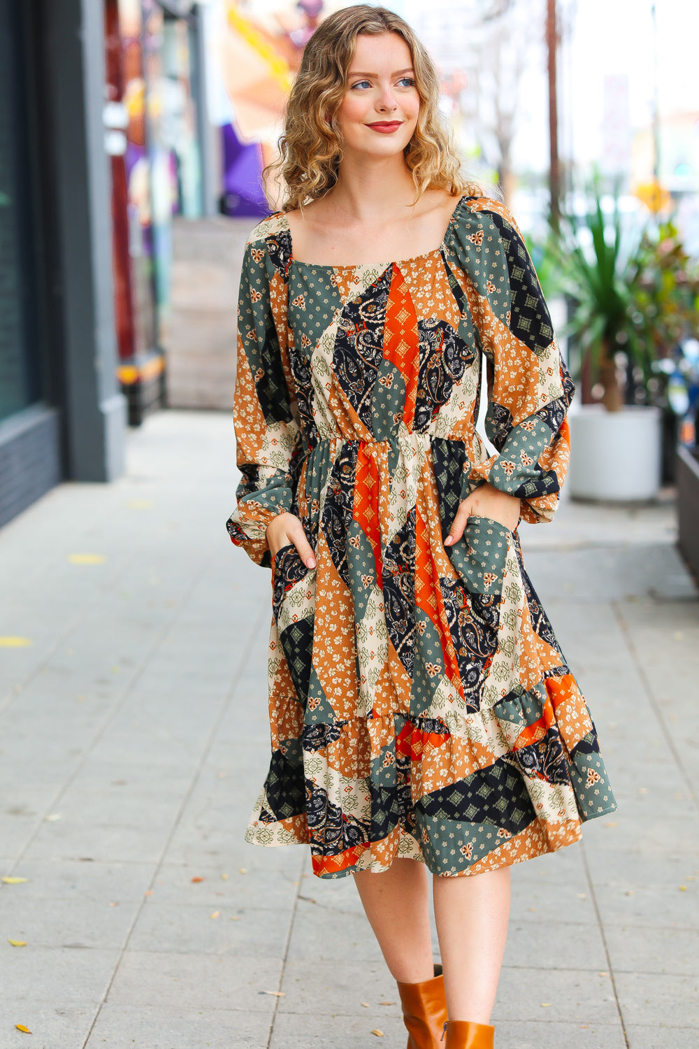 Prepared For Anything Boho Patchwork Midi Dress