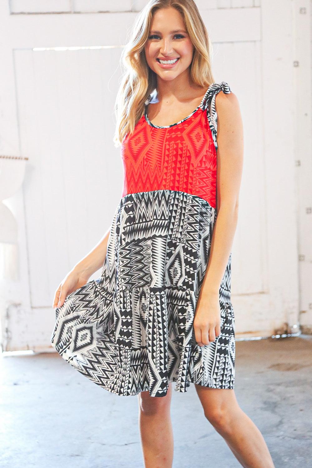 Geo Madness Tiered Dress - Atomic Wildflower