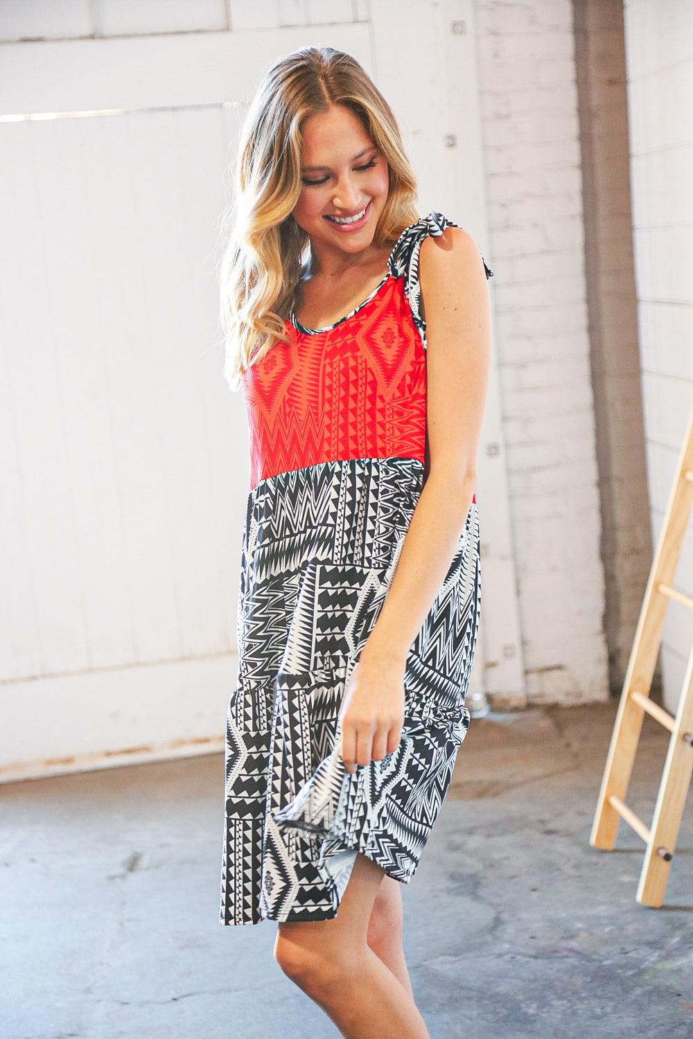 Geo Madness Tiered Dress - Atomic Wildflower