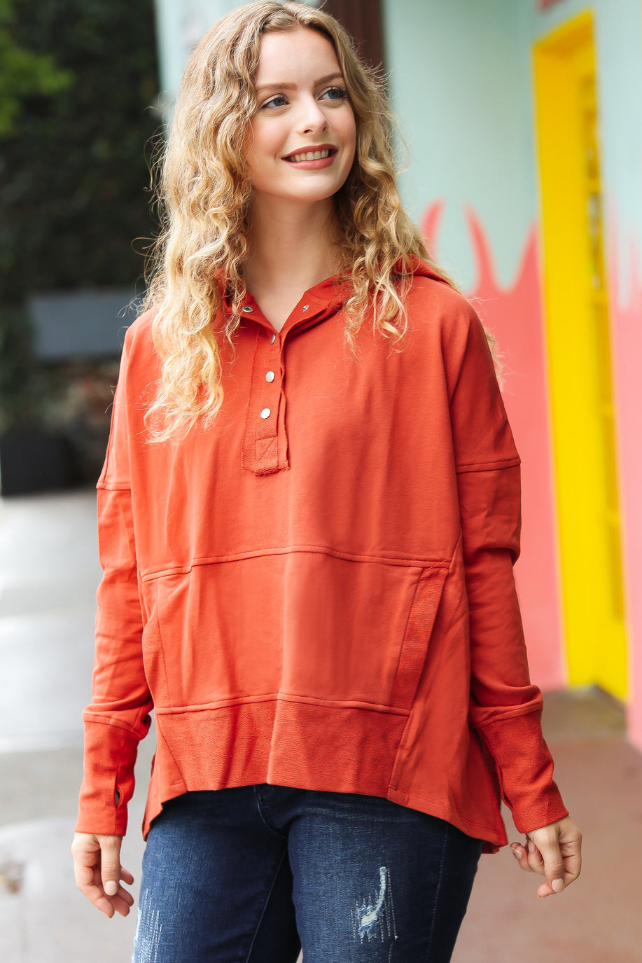 The Slouchy French Terry Snap Button Hoodie