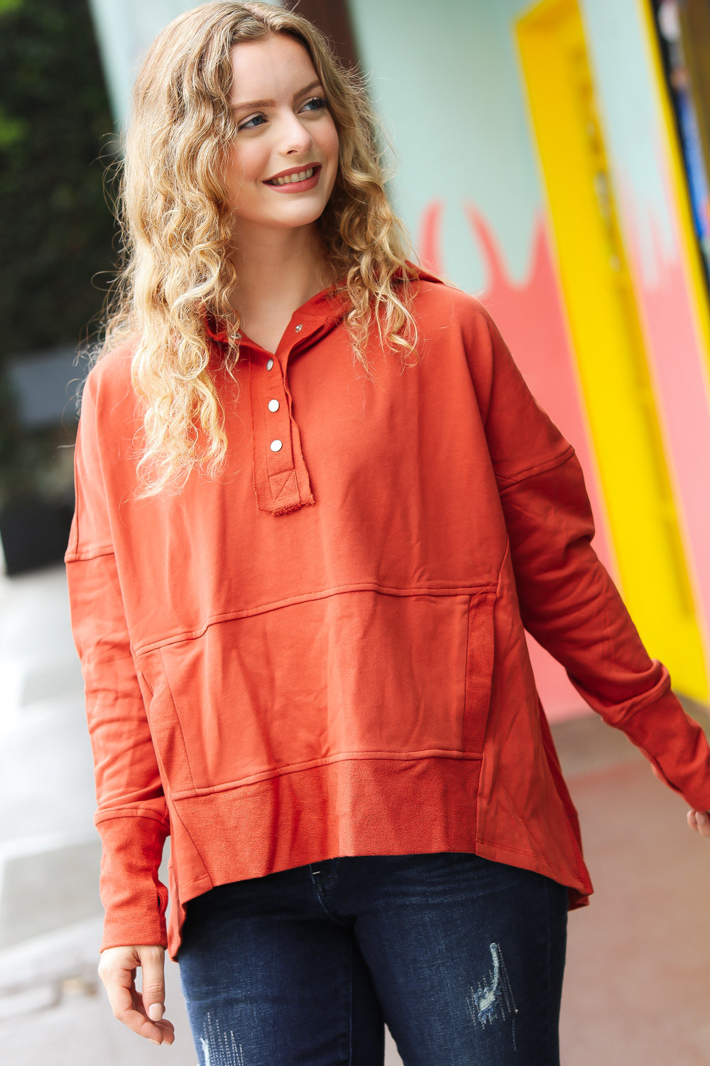 The Slouchy French Terry Snap Button Hoodie