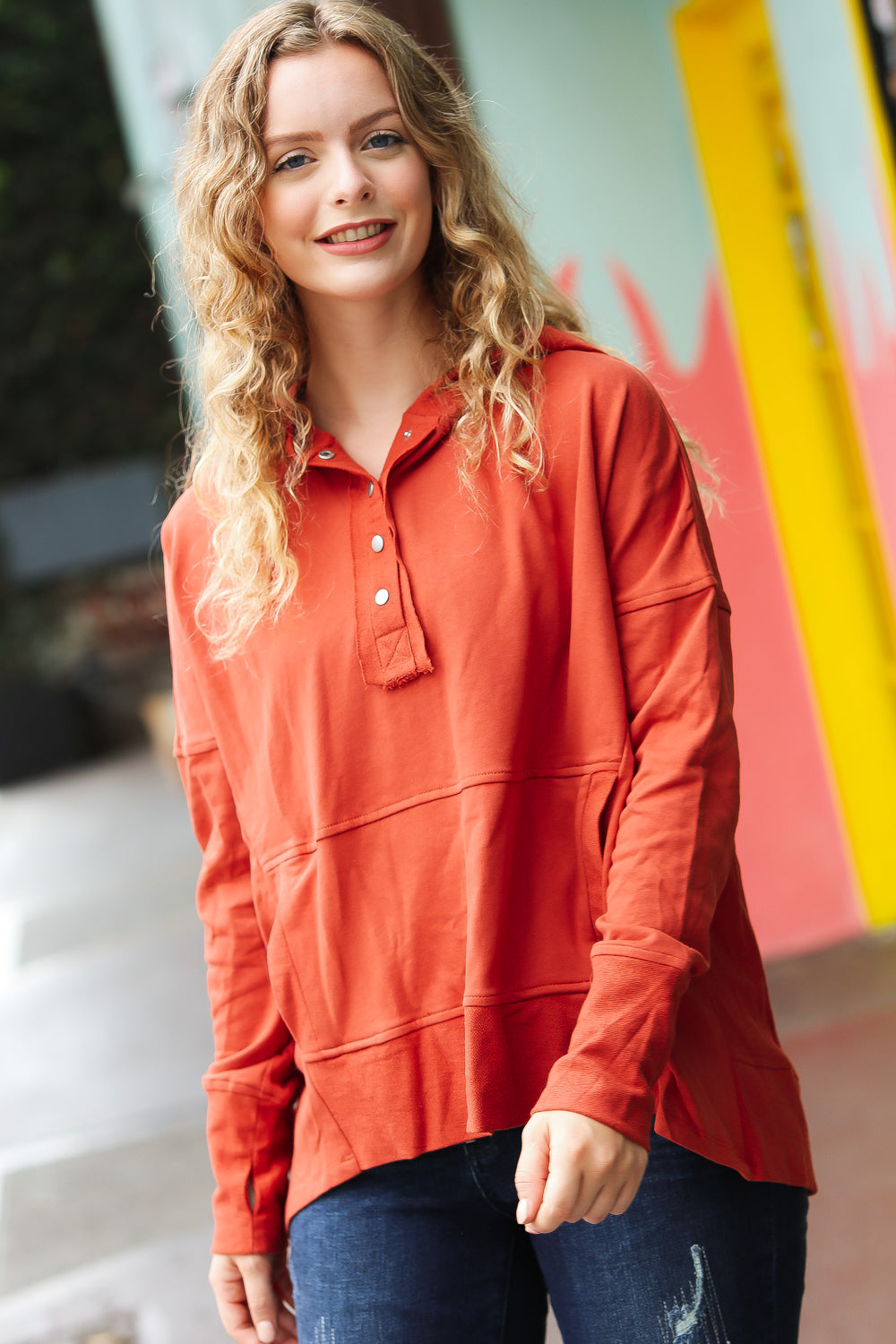 The Slouchy French Terry Snap Button Hoodie