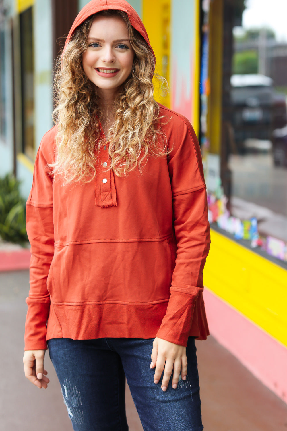 The Slouchy French Terry Snap Button Hoodie