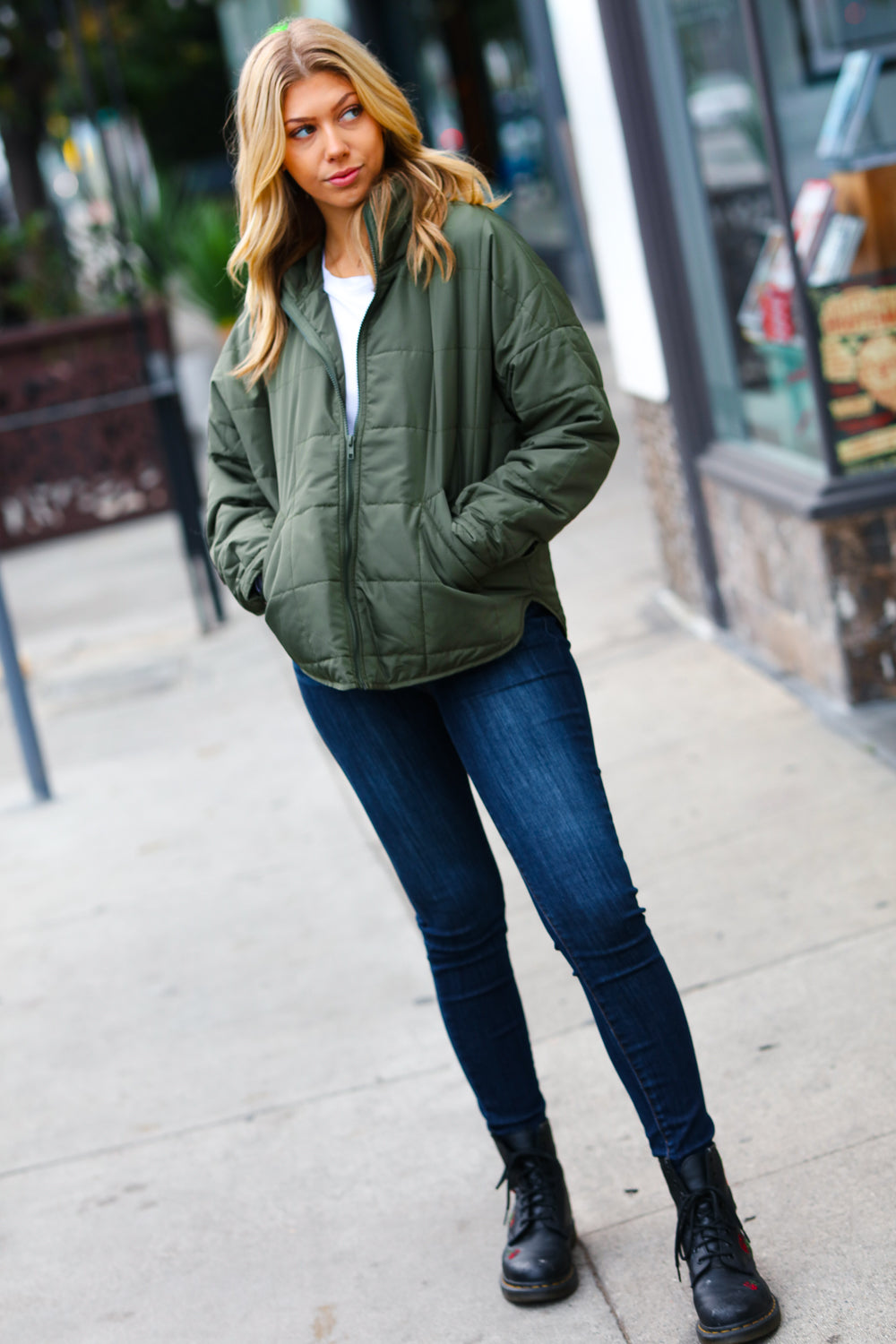 Eyes On You Quilted Puffer Jacket • Olive