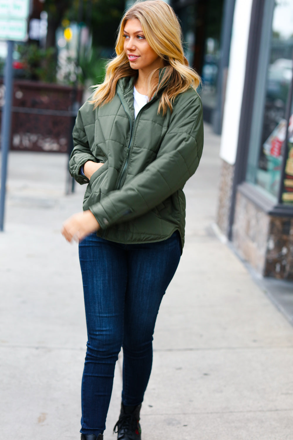 Eyes On You Quilted Puffer Jacket • Olive