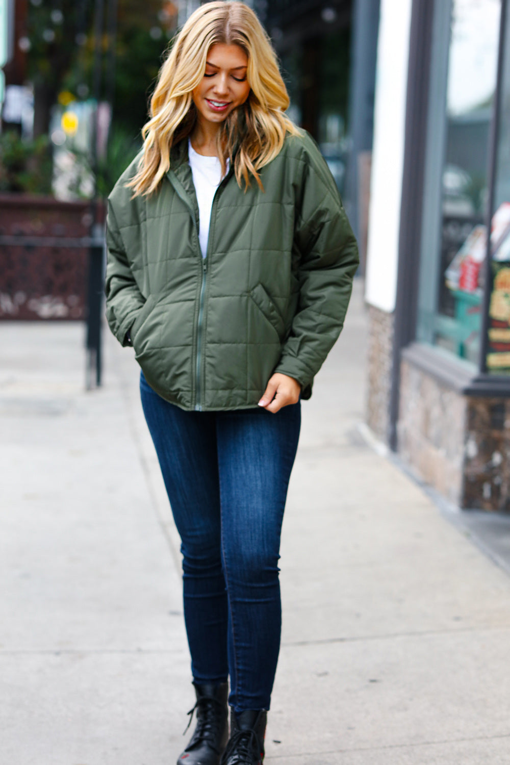 Eyes On You Quilted Puffer Jacket • Olive