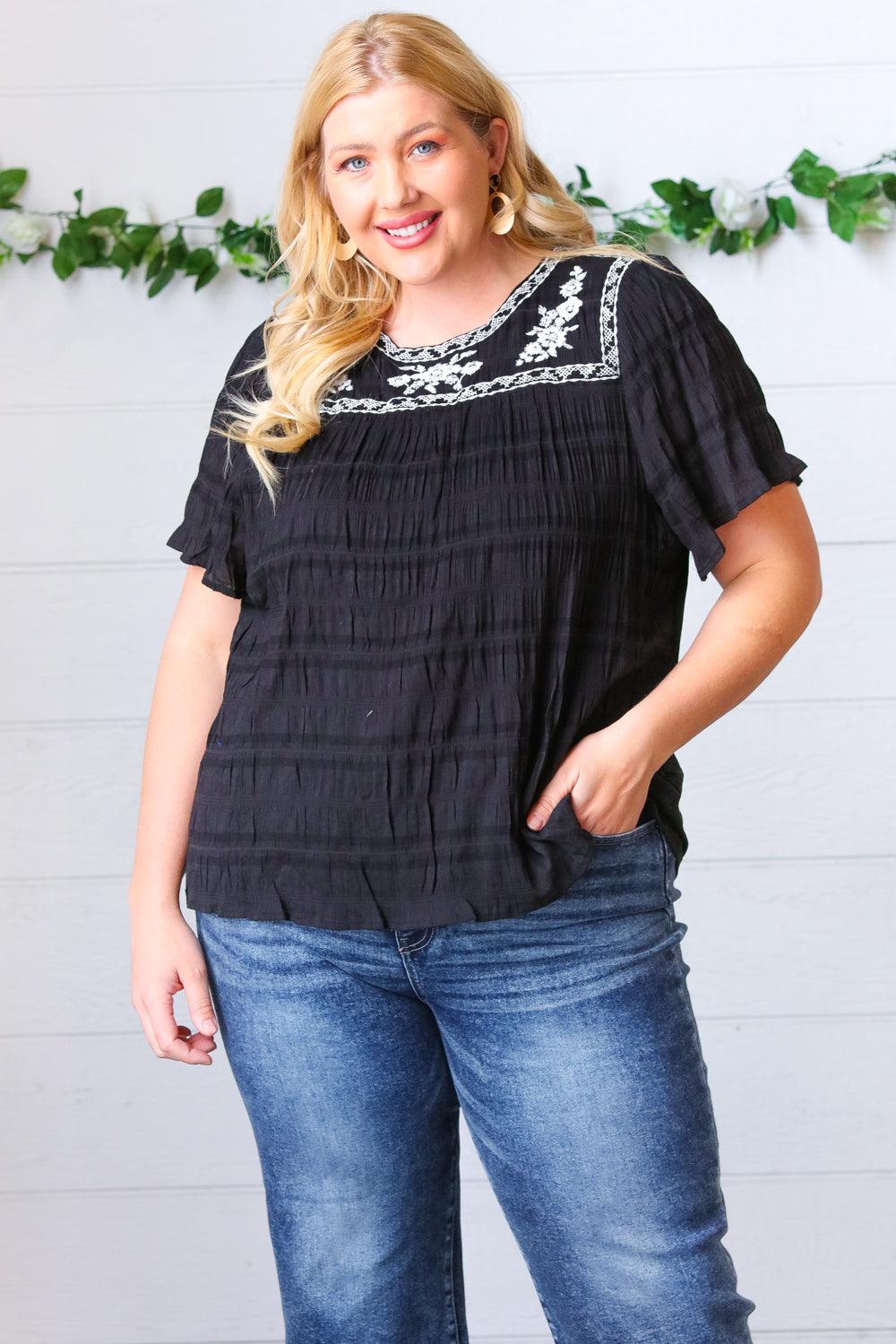 Madi Embroidered Smocked Top - Atomic Wildflower