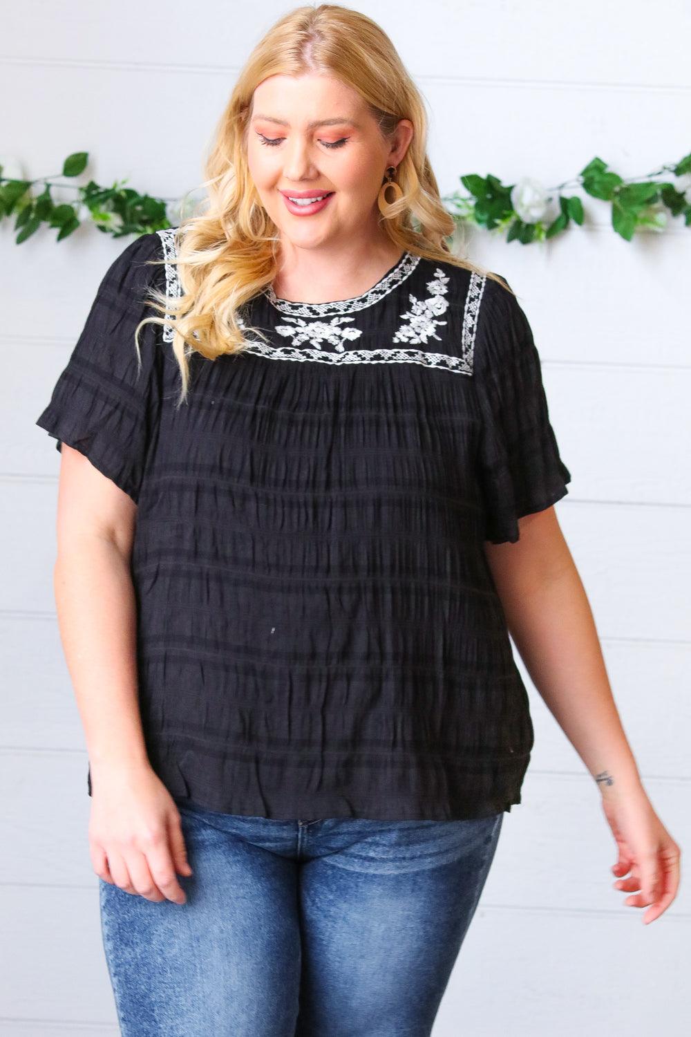 Madi Embroidered Smocked Top - Atomic Wildflower