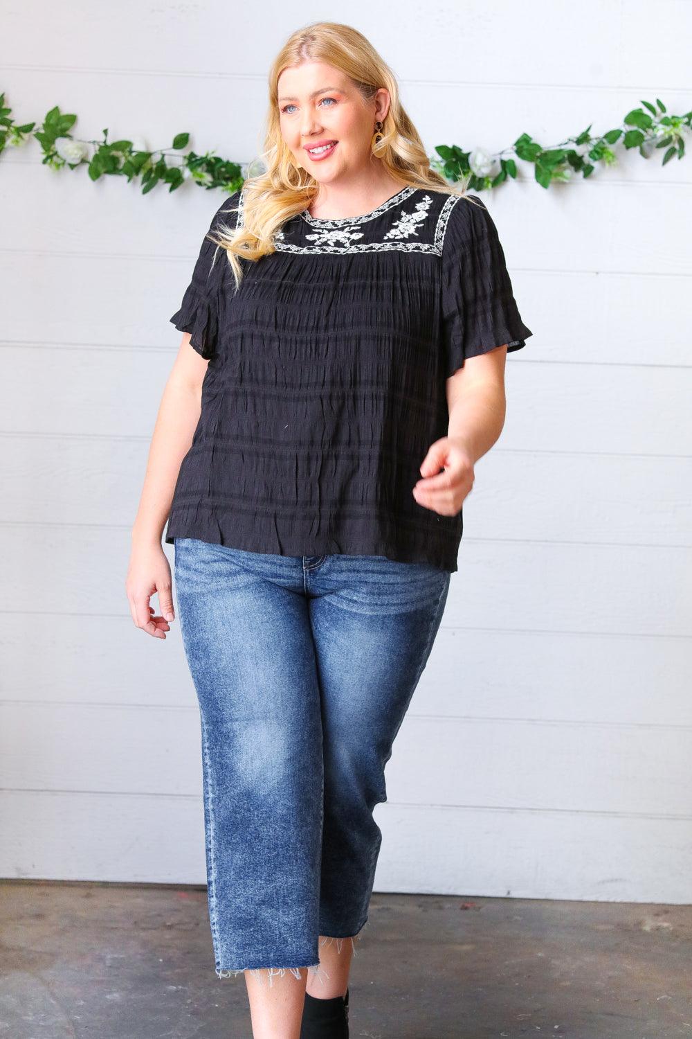 Madi Embroidered Smocked Top - Atomic Wildflower