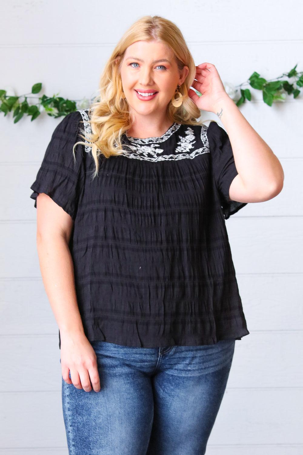 Madi Embroidered Smocked Top - Atomic Wildflower