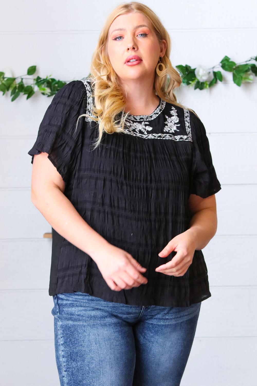 Madi Embroidered Smocked Top - Atomic Wildflower