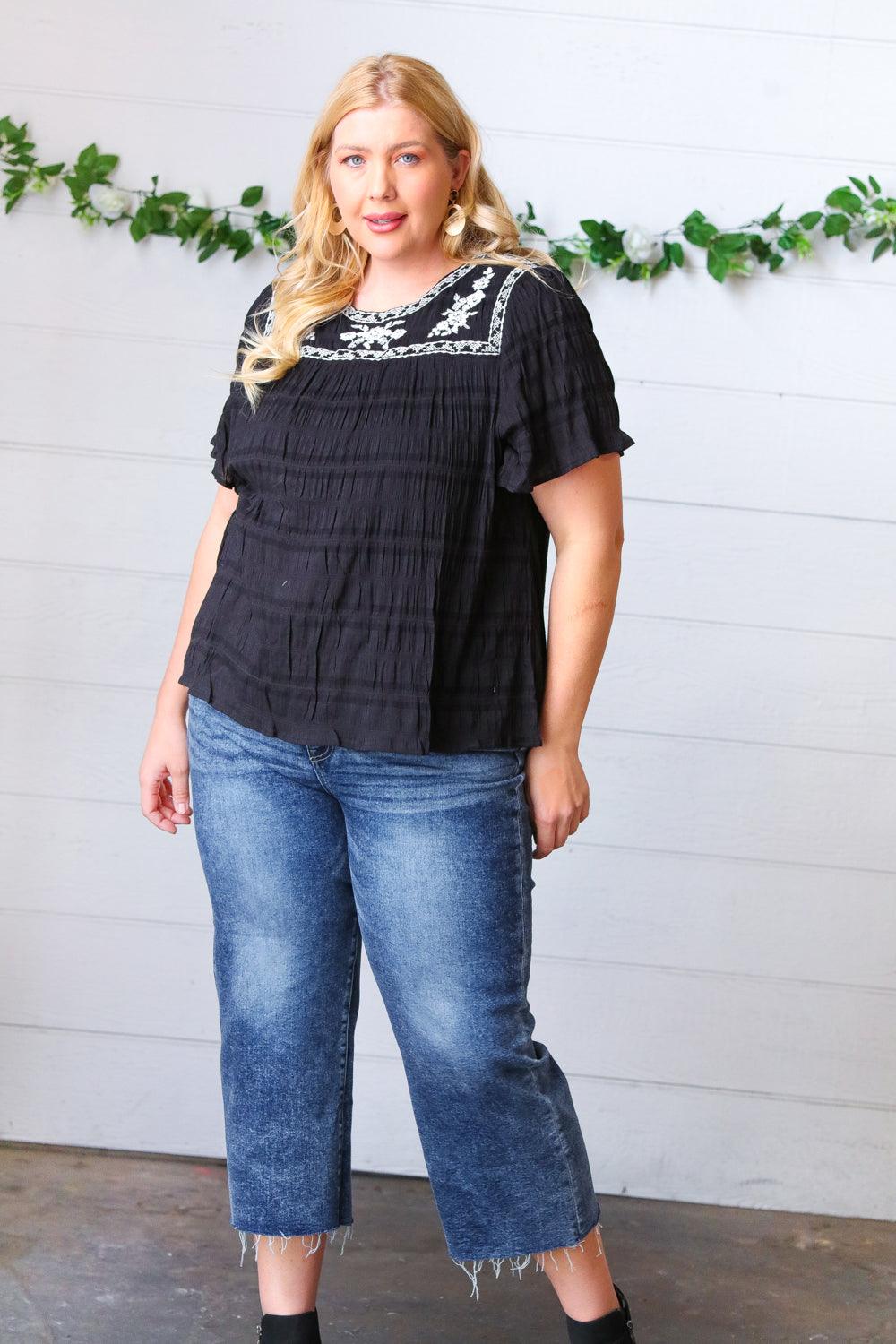 Madi Embroidered Smocked Top - Atomic Wildflower