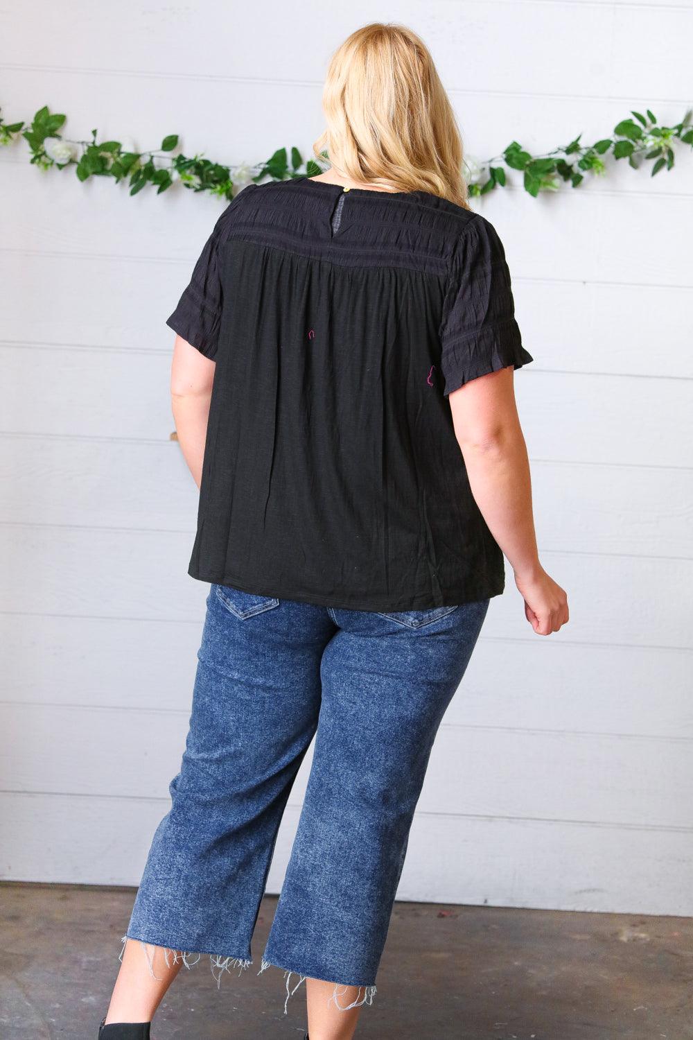 Madi Embroidered Smocked Top - Atomic Wildflower