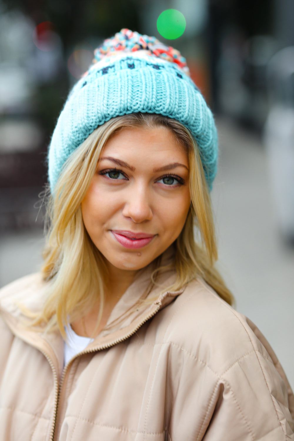 Comfy Cute Cable Knit Pom-Pom Beanie • Teal