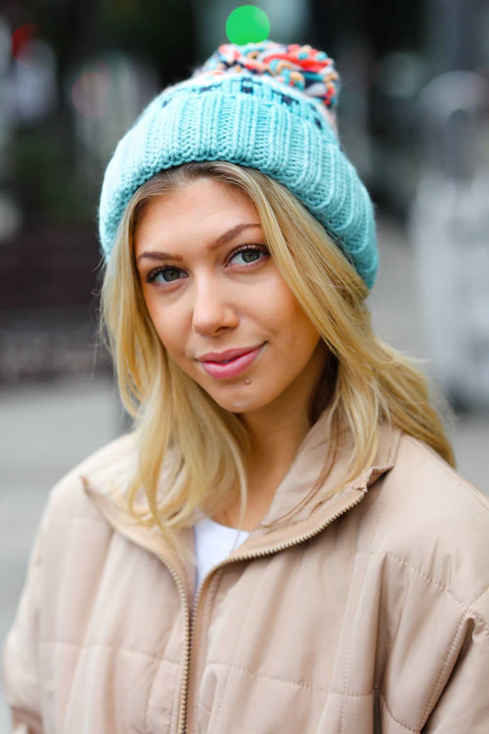 Comfy Cute Cable Knit Pom-Pom Beanie • Teal