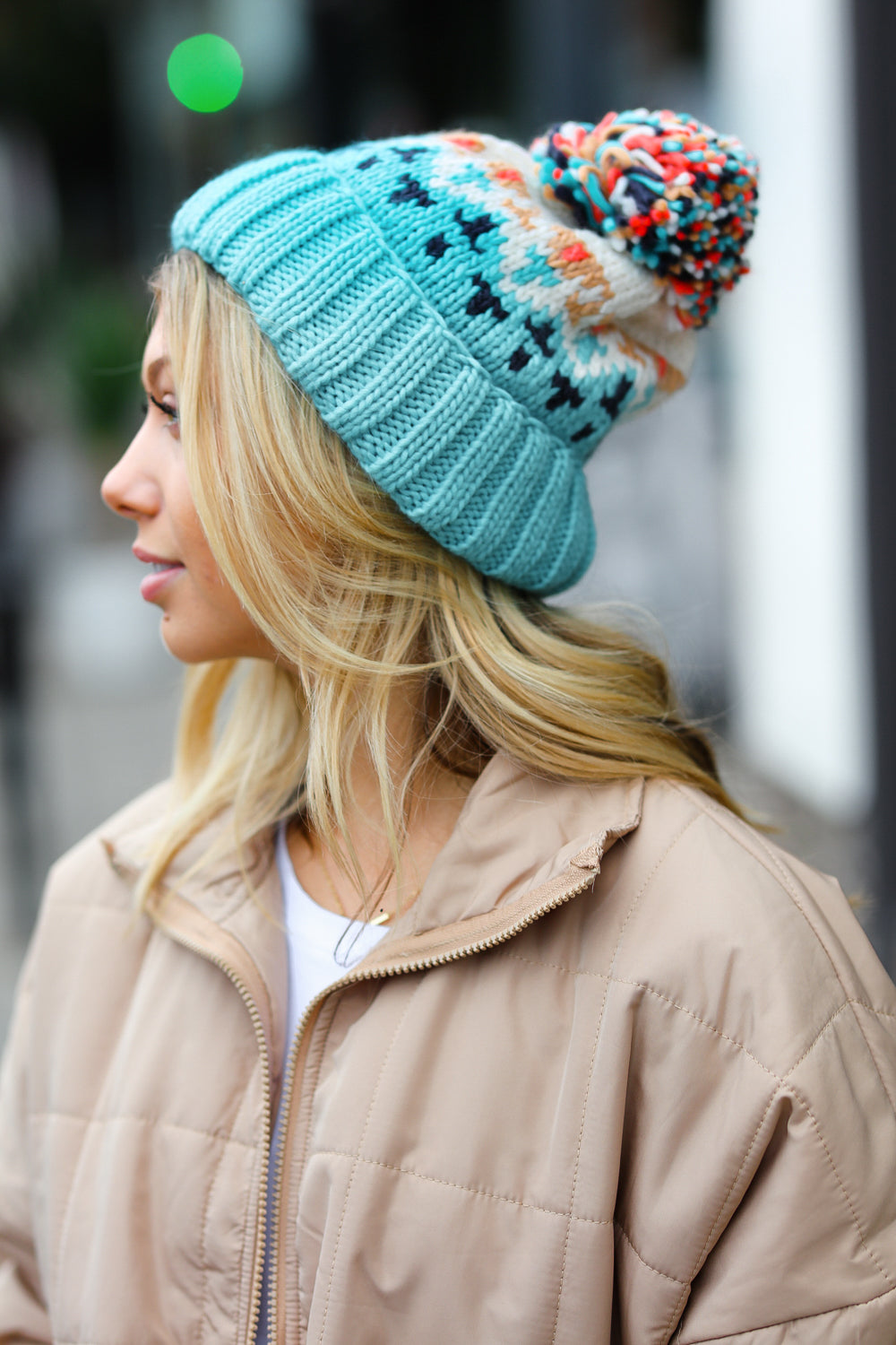 Comfy Cute Cable Knit Pom-Pom Beanie • Teal