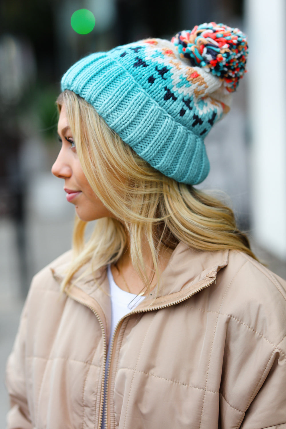 Comfy Cute Cable Knit Pom-Pom Beanie • Teal