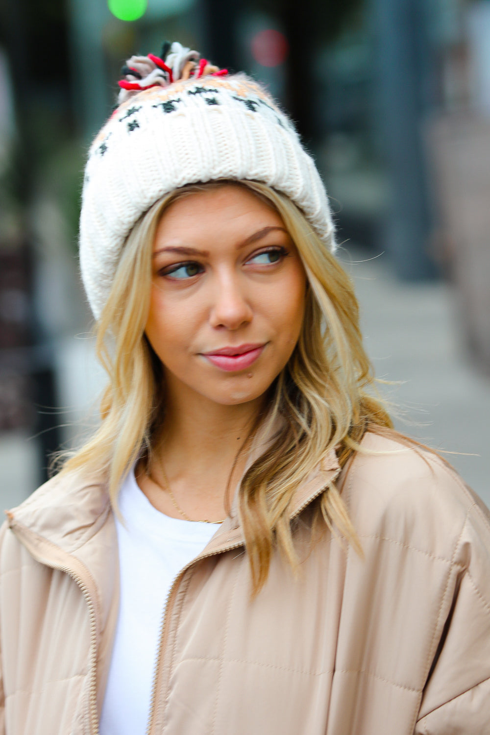 Comfy Cute Cable Knit Pom-Pom Beanie • Cream