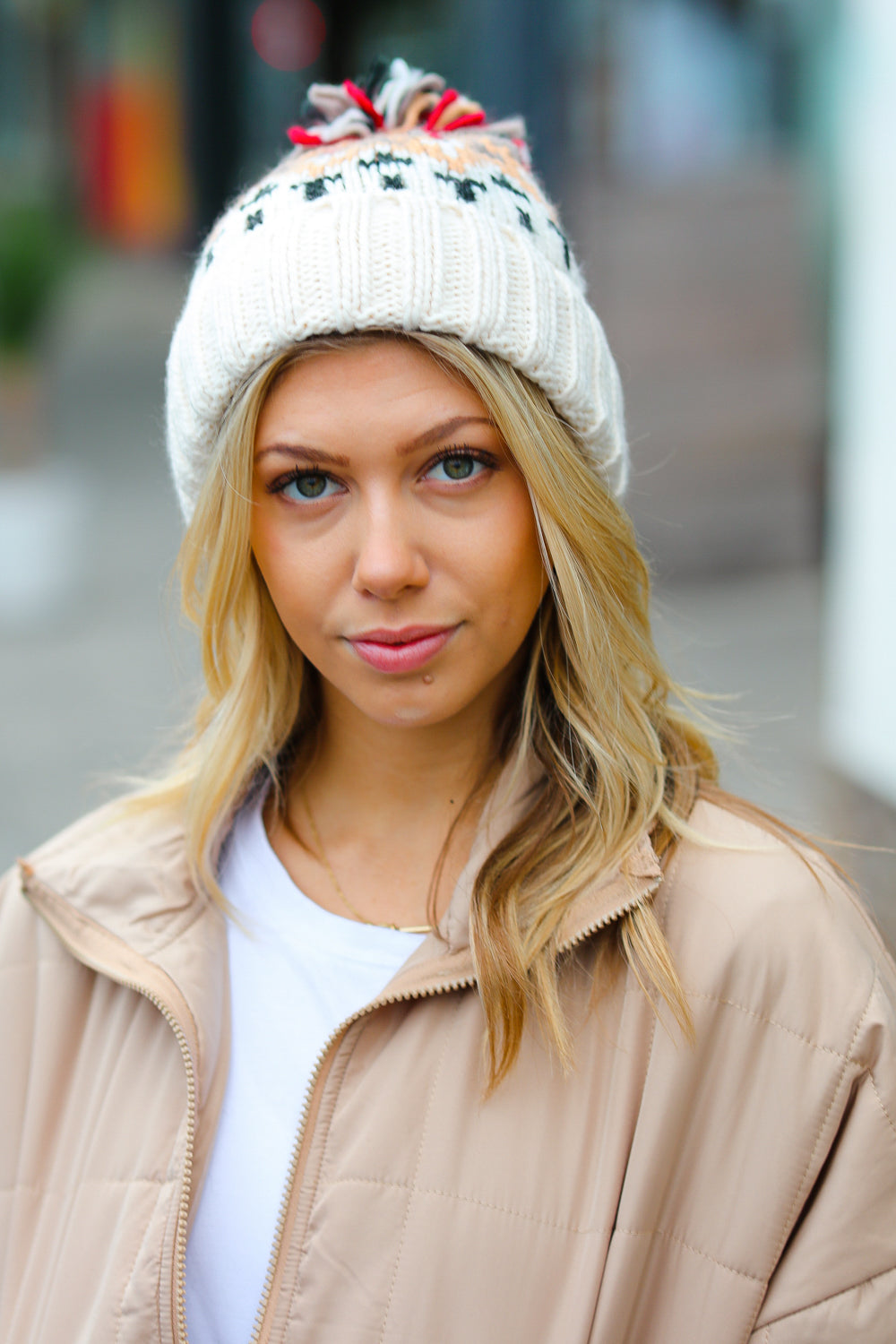 Comfy Cute Cable Knit Pom-Pom Beanie • Cream