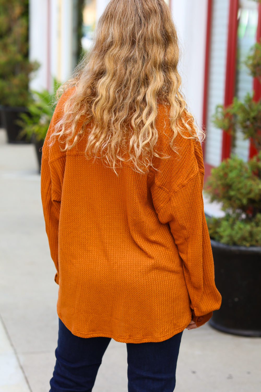 Only For You Waffle Knit Button Down Oversized Shacket
