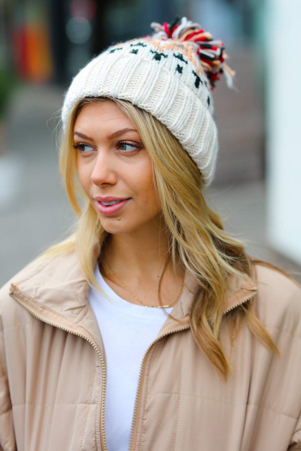 Comfy Cute Cable Knit Pom-Pom Beanie • Cream